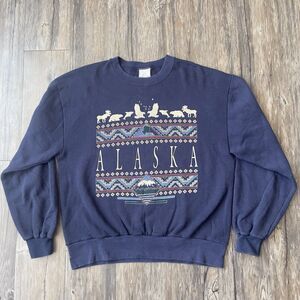Vtg Alaska Wildlife Graphic Crewneck Sweatshirt USA Made Beaver Creek Tag Men M